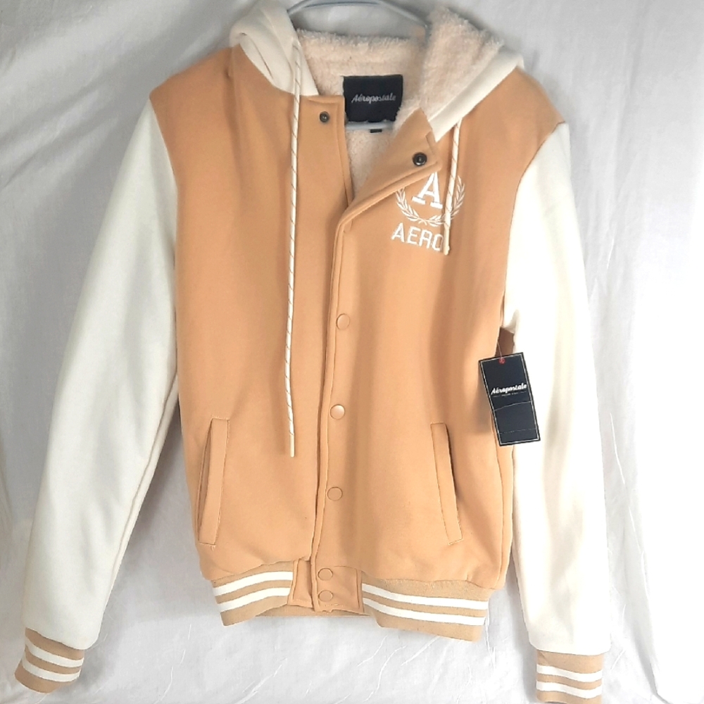 Aeropostale Hooded Sweat Jacket Small Womens Light Brown Cream NEW with Tag